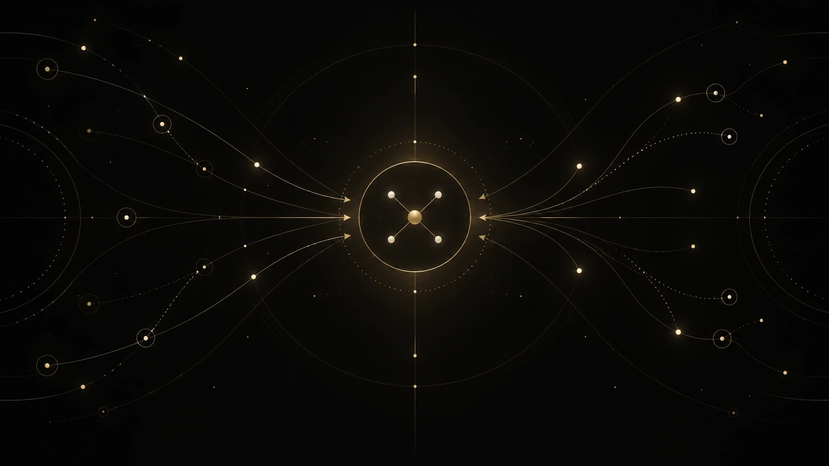 Paths and nodes converging into a protected center.